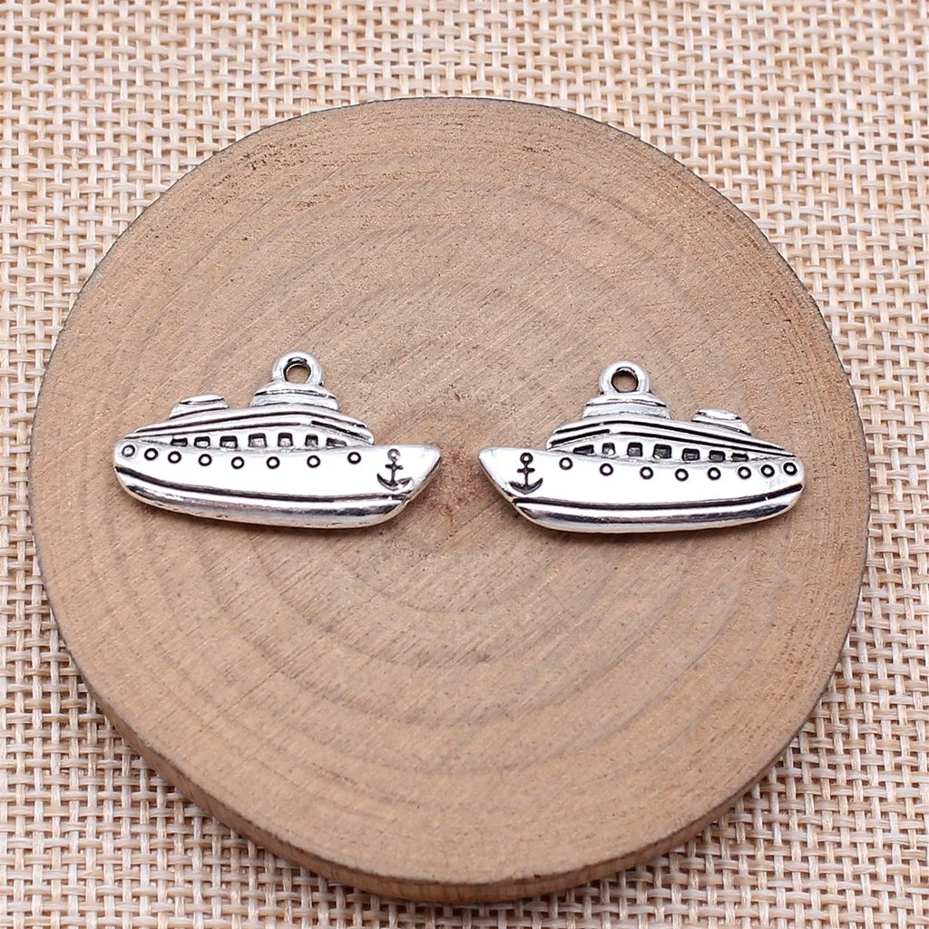 25x15mm 2.9g Antique Silver Zinc Alloy Cruise Ship Charm Pendant for Nautical DIY Jewelry Making