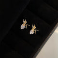 Tiny Flower Fairy Elf Zircon Copper Stud Earrings, Minimalist Fresh Designer Cartoon Jewelry