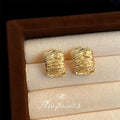 French Vintage 14K Electroplated Copper Irregular Geometric Ring Stud Earrings
