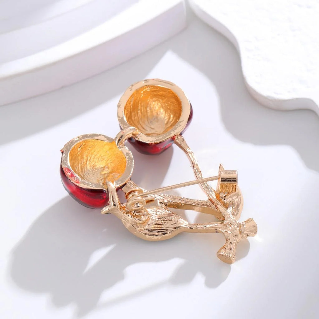 Elegant 3D Enamel Cherry Brooch Pin For Women, Fruit Lapel Pin Corsage Scarf Buckle Suit Accessory Gift
