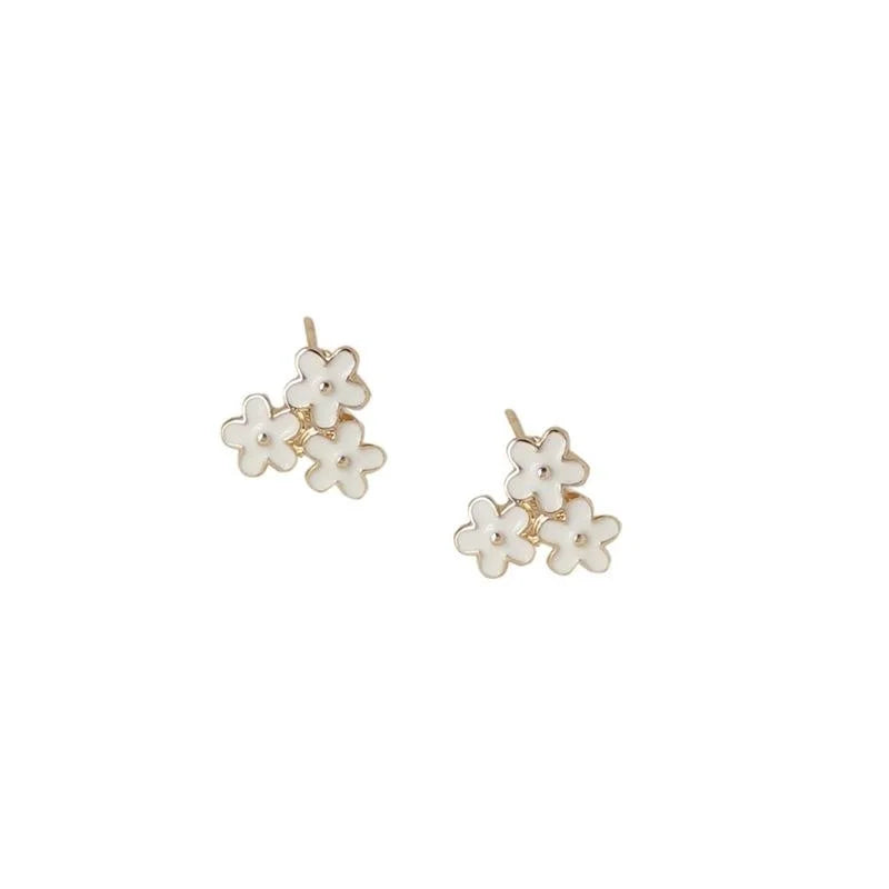 Sweet Minimalist 14K Plated Alloy Enamel Flower Stud Earrings For Women Korean Style