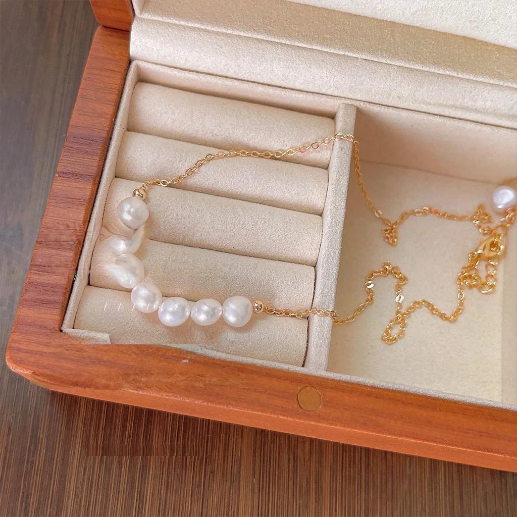 Freshwater Pearl 14K Gold Plated Copper Geometric Collarbone Necklace French Vintage Style