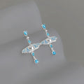 Sweet Ocean Geometric Copper Zircon Drop Earrings With Aquamarine Planet Star Ring Design