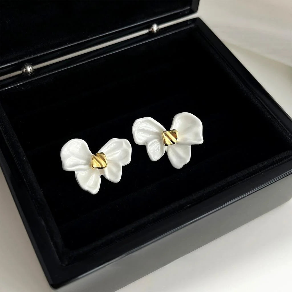 Summer Sweet Elegant Enamel Alloy Bow Iris Flower Stud Earrings