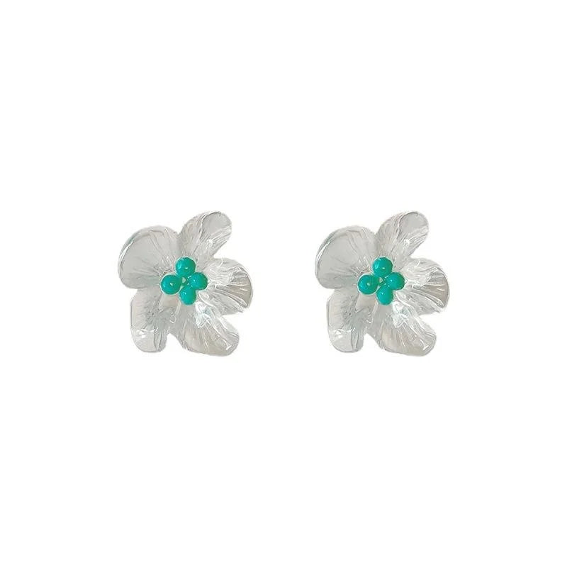 Forest Fresh Transparent Acrylic Flower Silver Plated Pin Handmade Stud Earrings