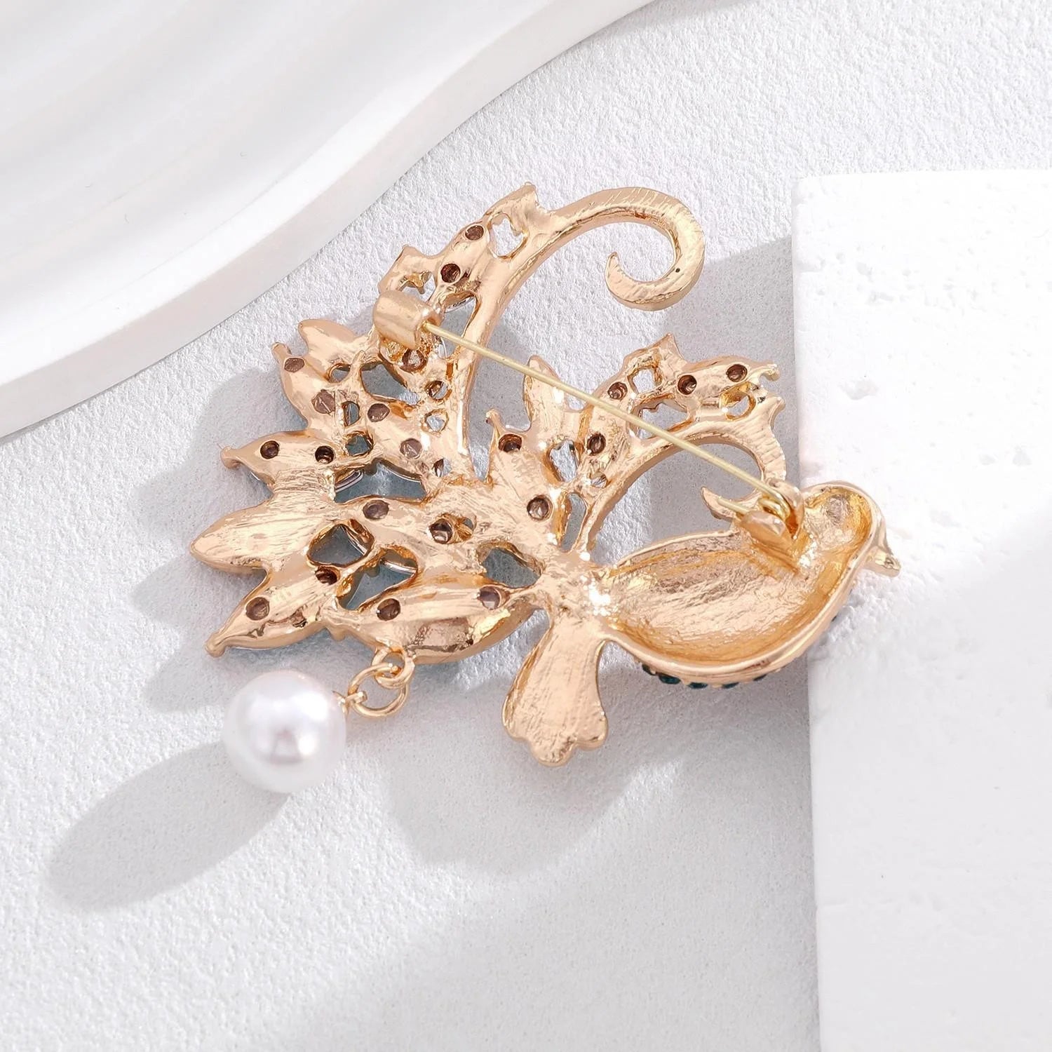 Elegant Blue Bird Rhinestone Brooch With Faux Pearl Drop, Animal Lapel Pin Corsage Gift For Women