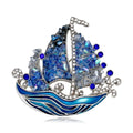 Luxury Blue Enamel Sailboat Brooch With Crystal Rhinestone Sails, Elegant Lapel Pin Corsage Gift