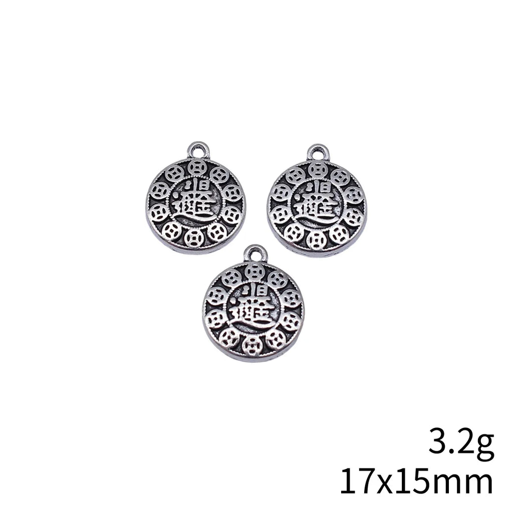 17x15mm 3.2g Antique Silver Zinc Alloy Chinese Lucky Wealth Symbol Charm Pendant for DIY Jewelry