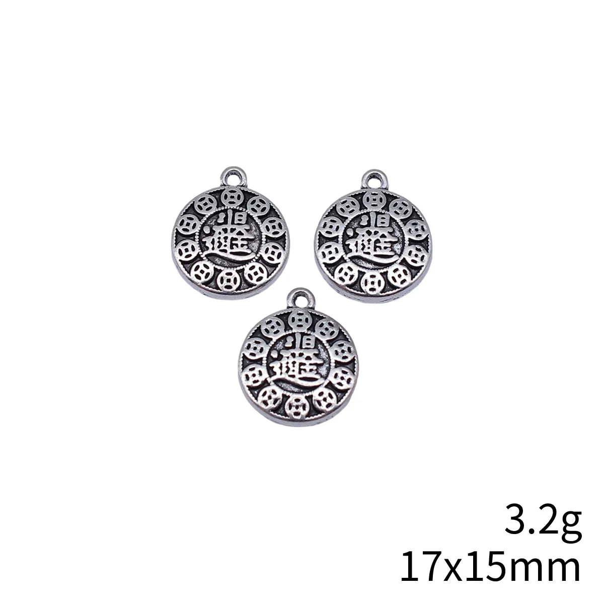 17x15mm 3.2g Antique Silver Zinc Alloy Chinese Lucky Wealth Symbol Charm Pendant for DIY Jewelry