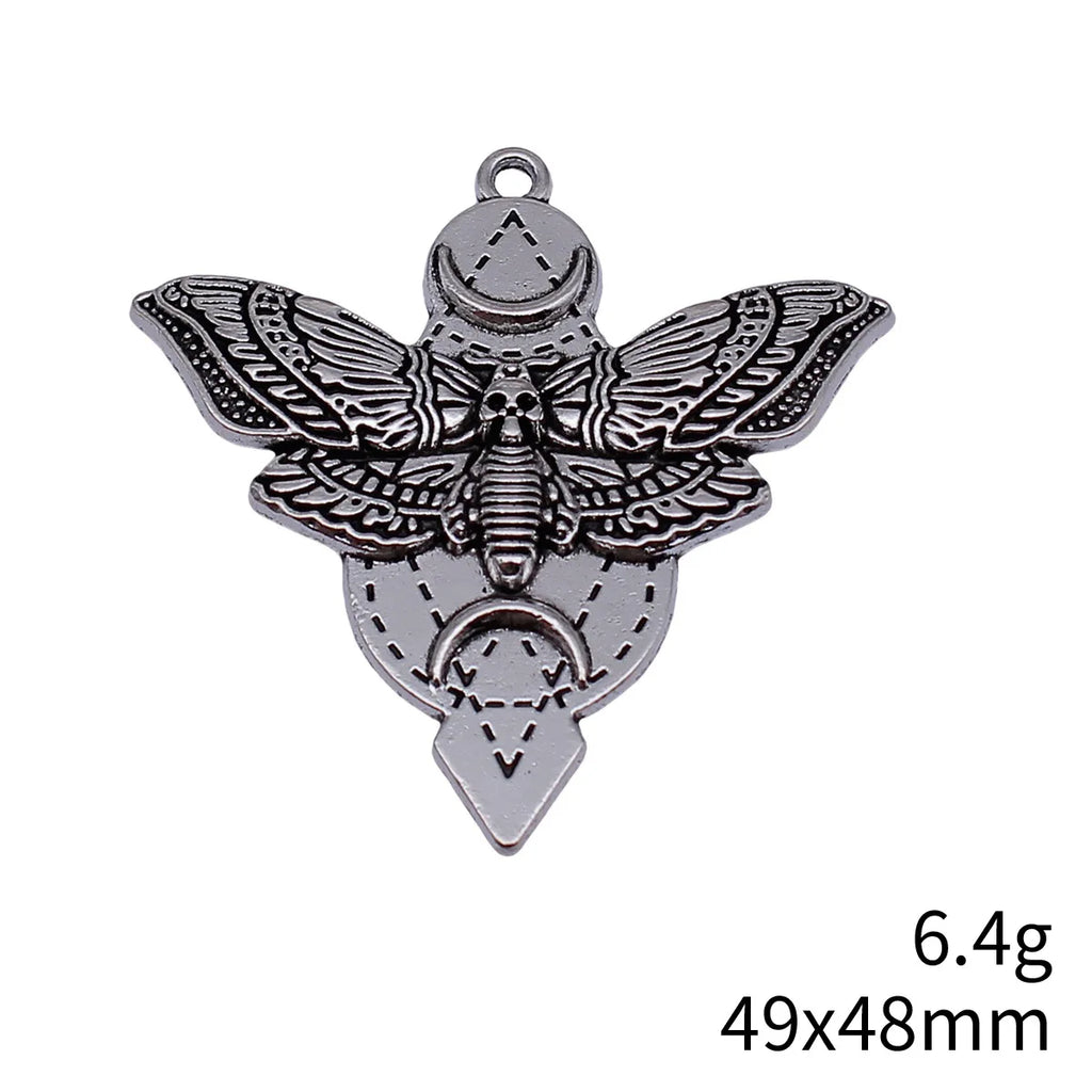 49x48mm 6.4g Antique Silver Zinc Alloy Witch Skull Moth Crescent Moon Charm Pendant for Gothic DIY Jewelry