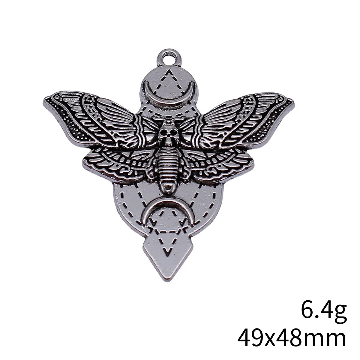 49x48mm 6.4g Antique Silver Zinc Alloy Witch Skull Moth Crescent Moon Charm Pendant for Gothic DIY Jewelry