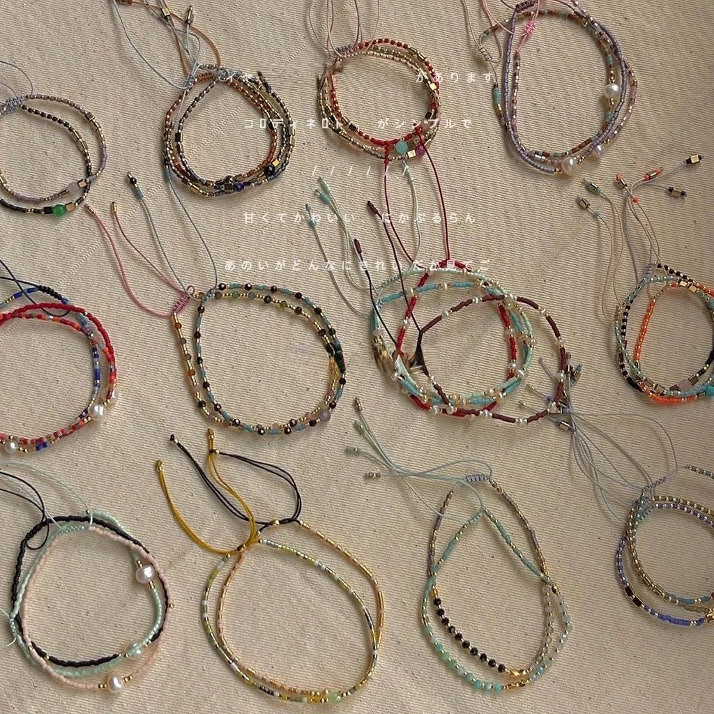 Lucky Japanese Rice Pearl Natural Stone Beaded Bracelet For Women Minimalist Cute Rope Style