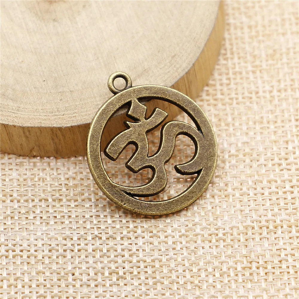 25mm 3.8g Multicolor Zinc Alloy OM Symbol Charm Pendant for DIY Yoga Necklace Jewelry Making