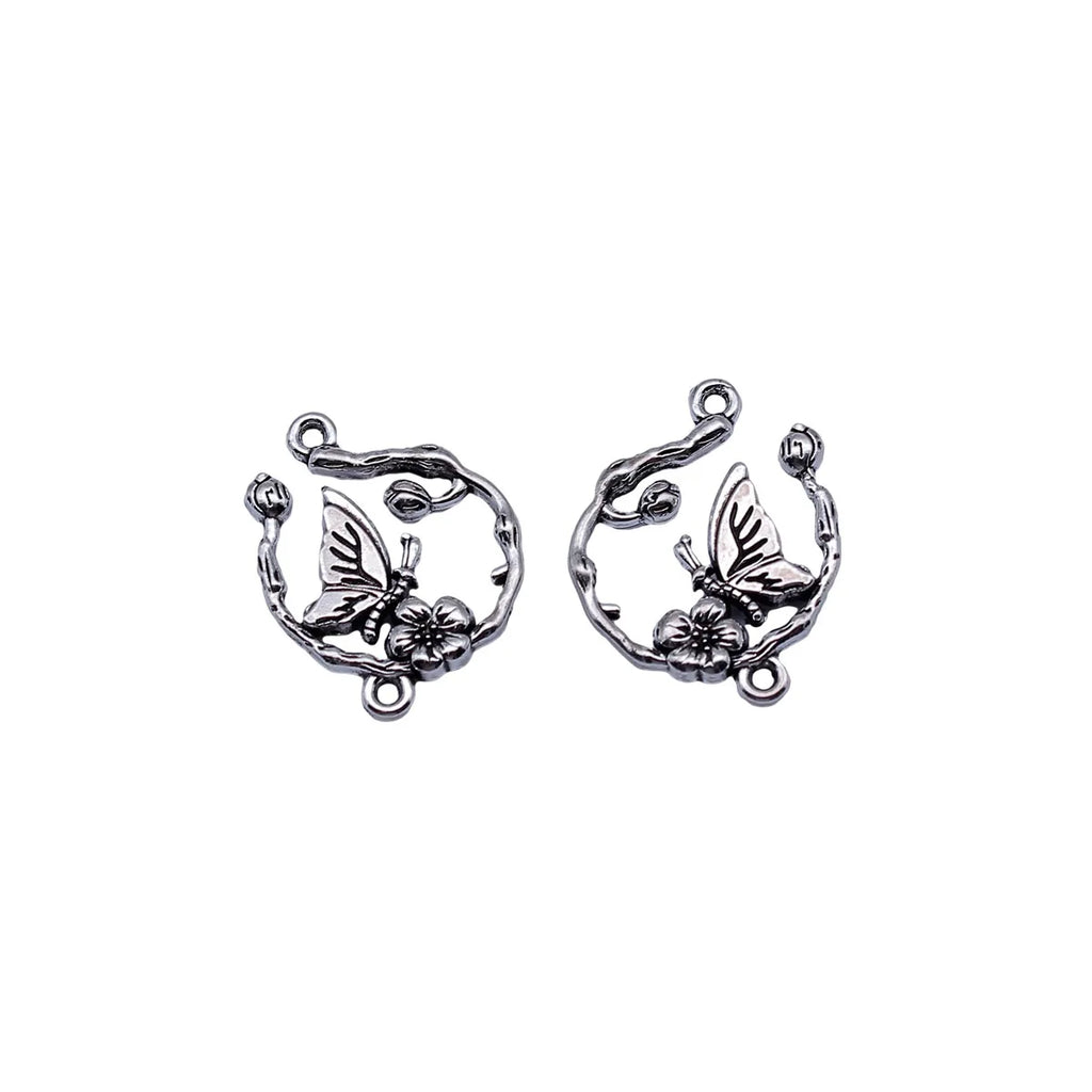 22x19mm 2.1g Antique Silver Zinc Alloy Butterfly Flower Connector Charm for DIY Bracelet Jewelry Making