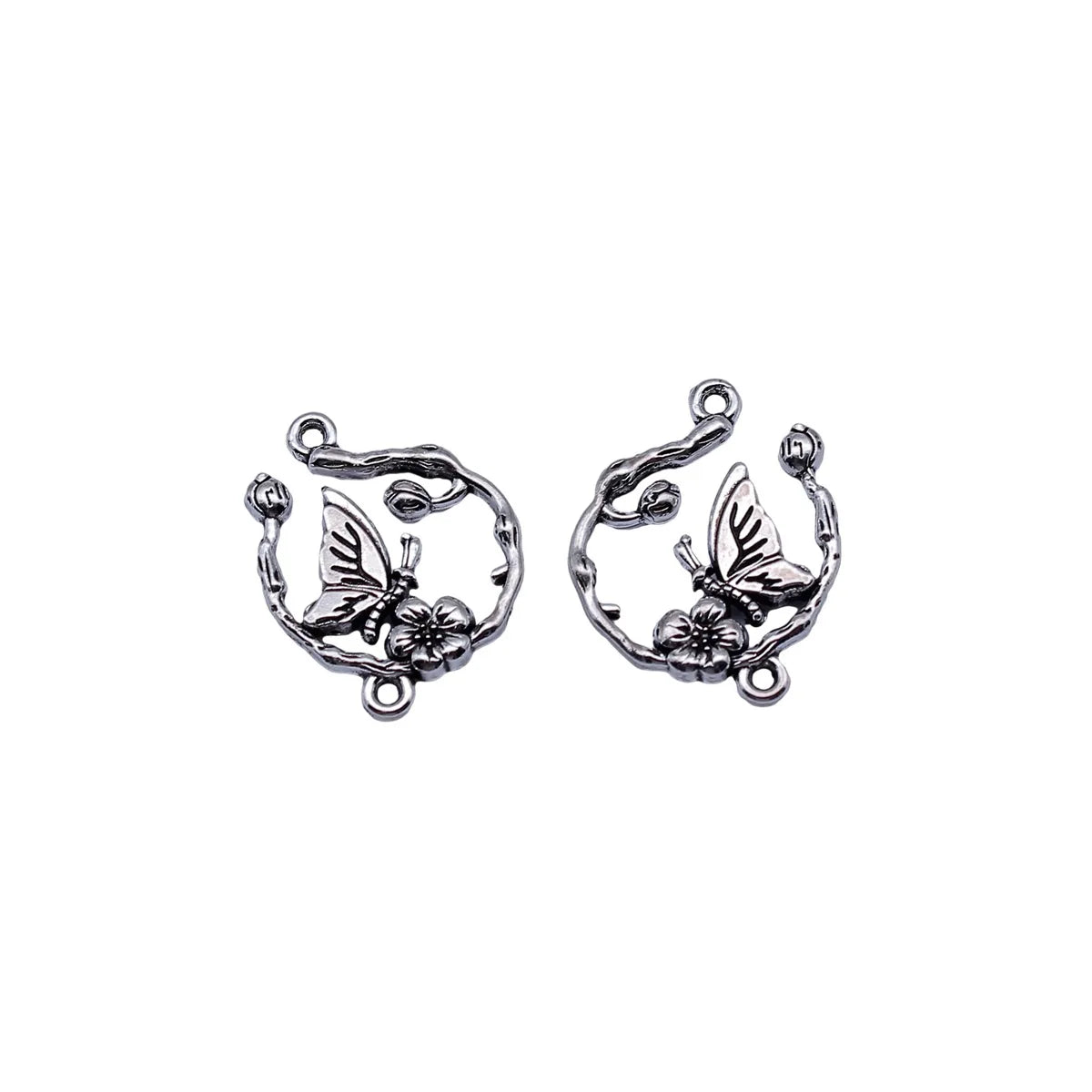 22x19mm 2.1g Antique Silver Zinc Alloy Butterfly Flower Connector Charm for DIY Bracelet Jewelry Making