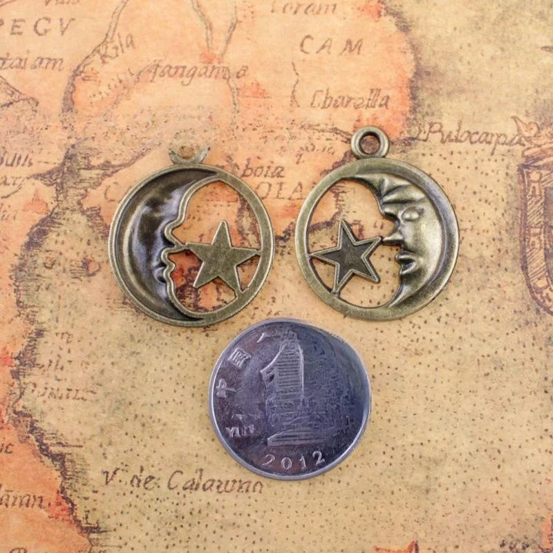 25MM Antique Silver Zinc Alloy Moon And Stars Charm Pendant for DIY Necklace Bracelet Jewelry Making