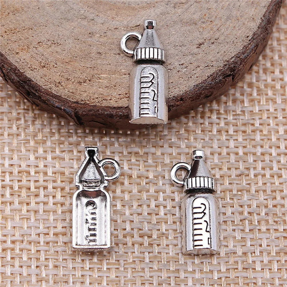 8x17mm 0.5g Antique Silver Zinc Alloy Baby Bottle Charm Pendant for Necklace Bracelet DIY Jewelry Making