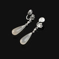Vintage Chinese Fan Spiral Natural Agate Teardrop Dangle Stud & Clip On No Piercing Earrings