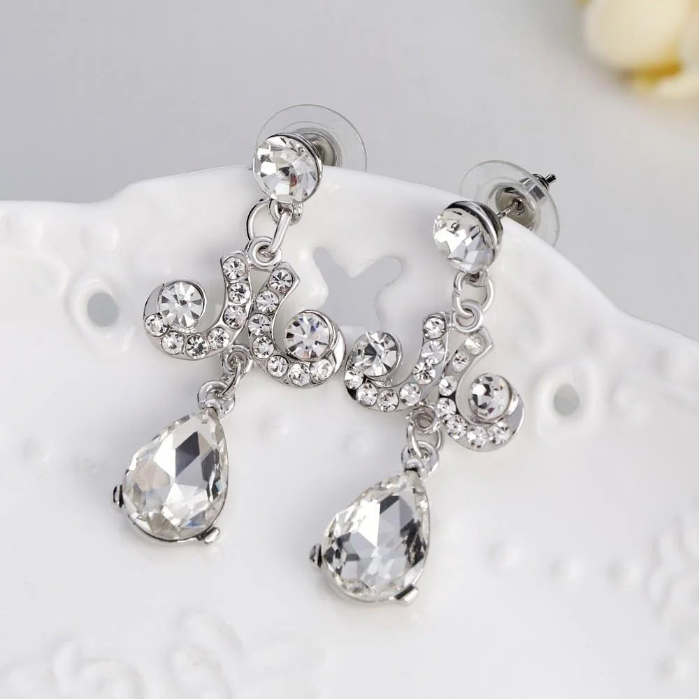 Elegant Bridal Crystal Rhinestone Alloy Necklace And Earrings Jewelry Set, Luxury Wedding Party Banquet Gift Jewelry