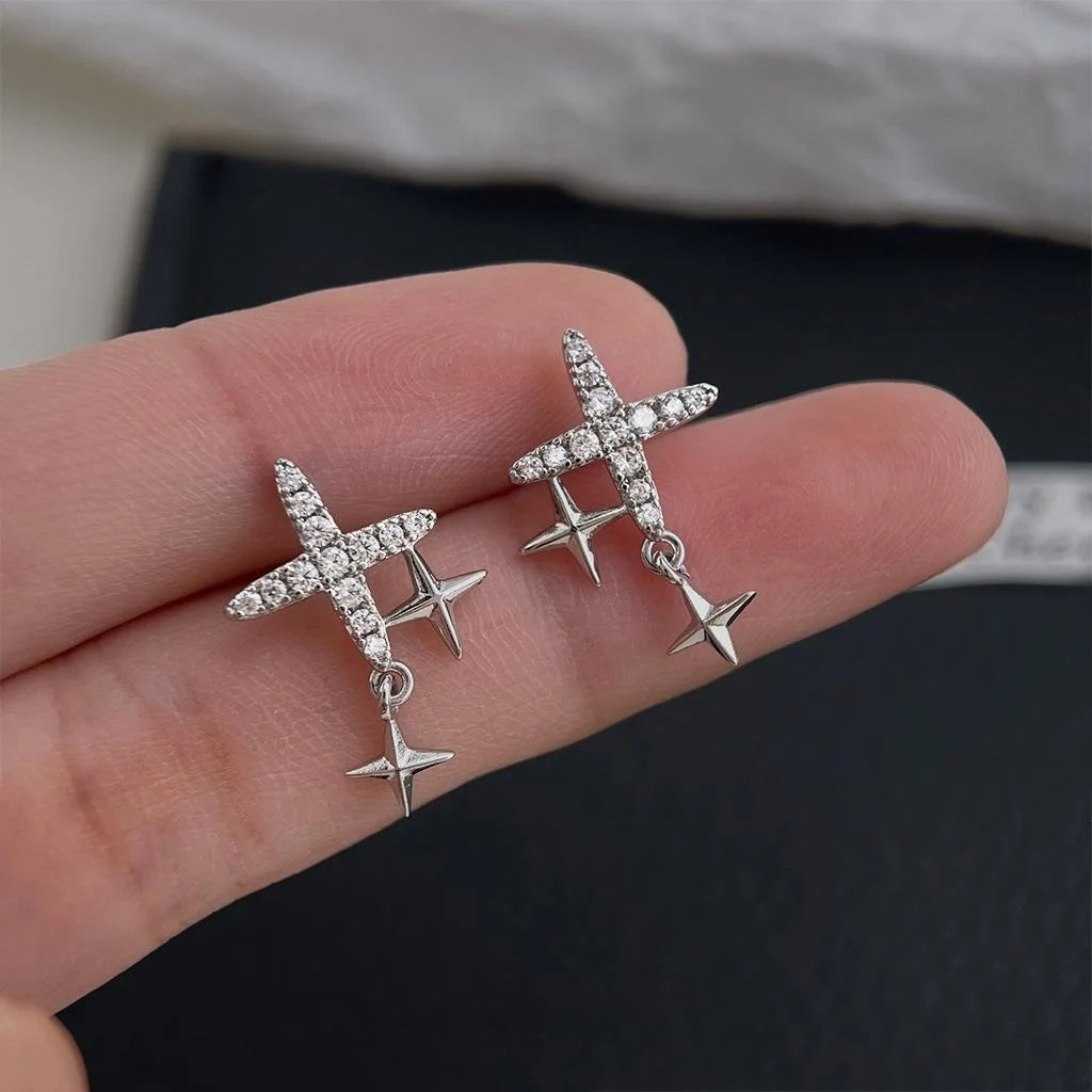Sweet Cool Copper Micro Pave Zircon Star Stud Earrings Minimalist Fashion Commuter Jewelry
