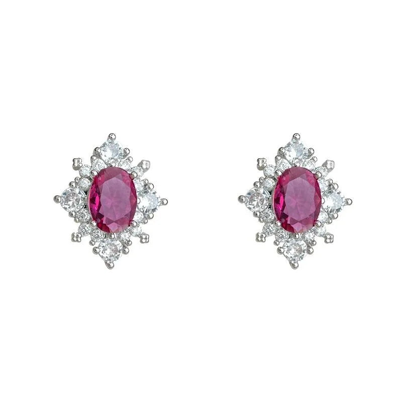 French Elegant Rose Red Zircon Geometric Copper Stud Earrings Hong Kong Style