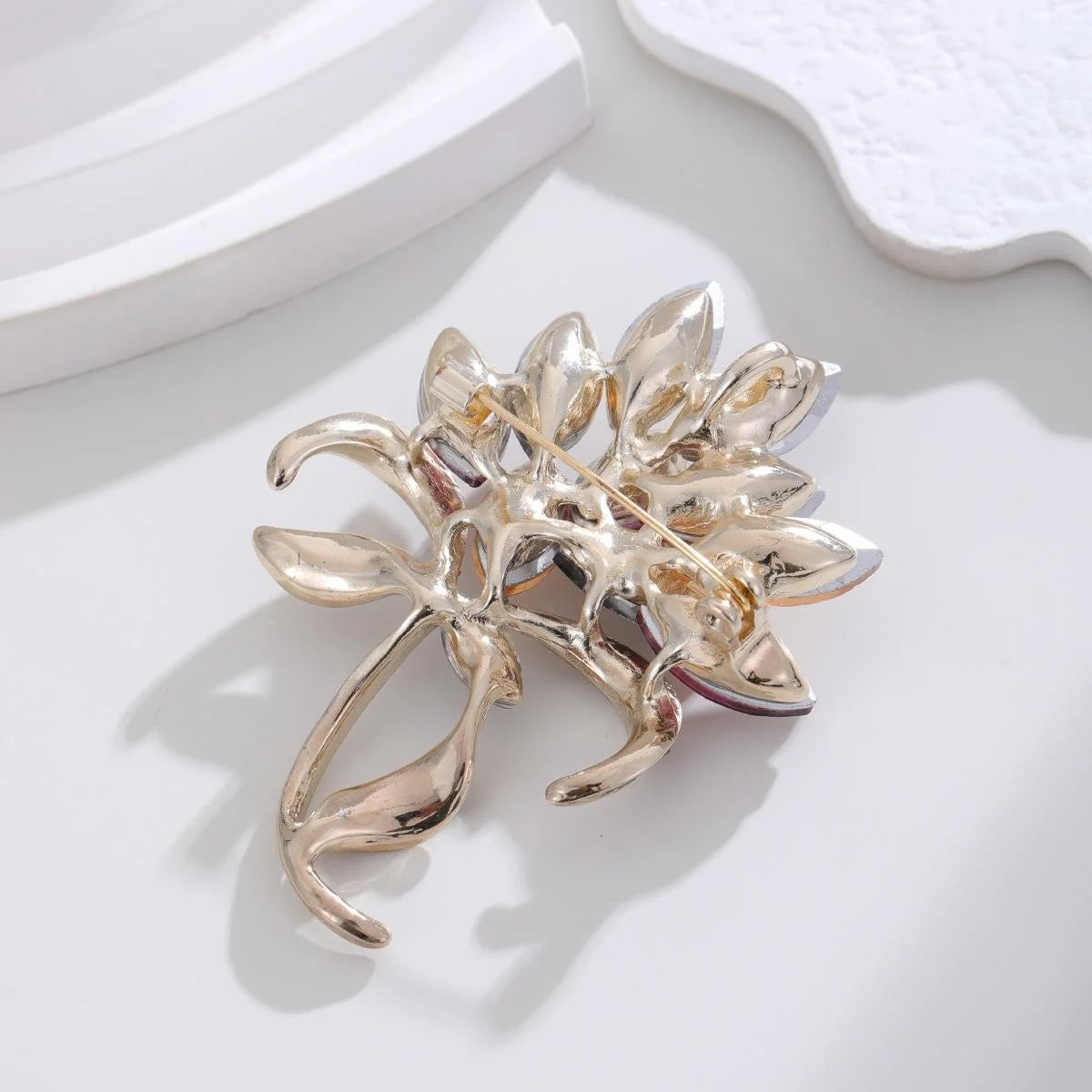 Luxury Colorful Marquise Crystal Bouquet Brooch With Rhinestone Bow, Elegant Lapel Pin Suit Accessory Gift