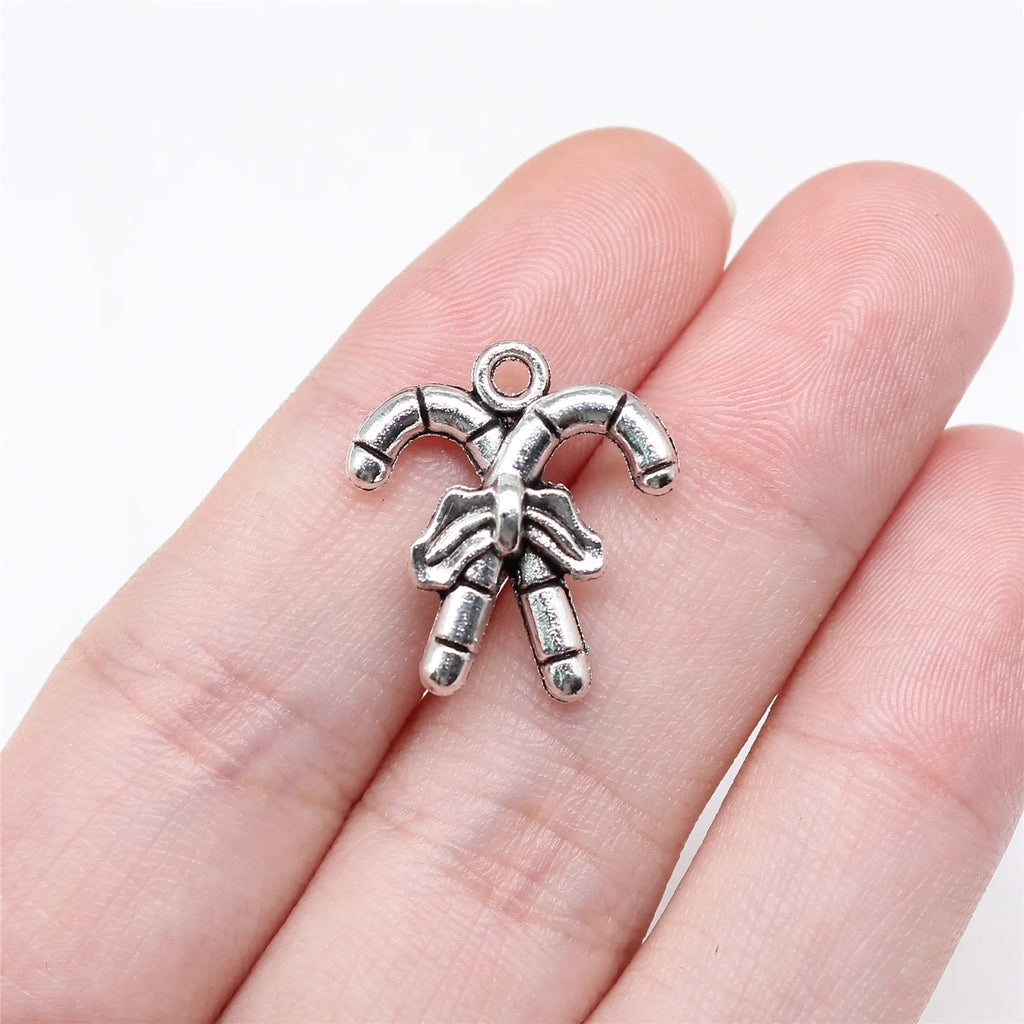 19x17mm 1.8g Multicolor Zinc Alloy Christmas Candy Cane Charm Pendant for DIY Holiday Jewelry Making
