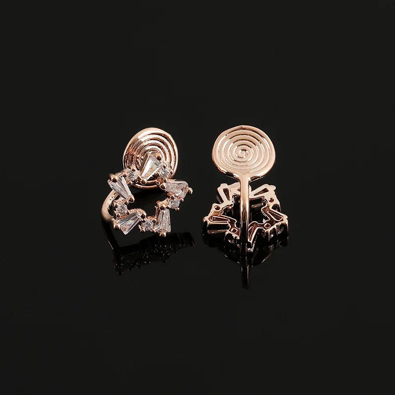 Elegant Hollow Star Zircon Stud & Clip On No Piercing Rose Gold Plated Five Point Hoop Earrings