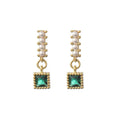 Elegant Gold Alloy Spiral Pearl Square Emerald Zircon Drop Stud & Clip On No Piercing Earrings