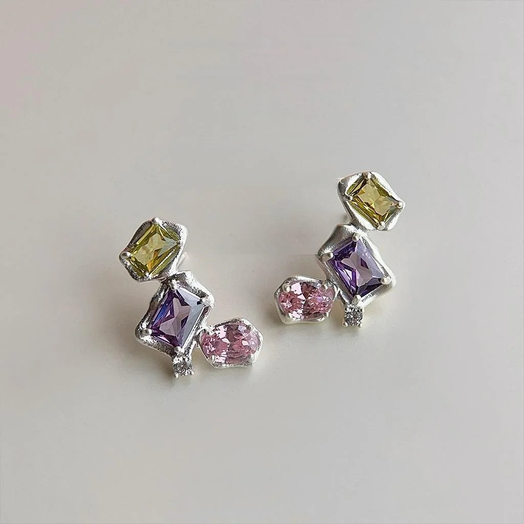 Irregular Geometric Zircon Copper Drop Earrings For Women Luxury Artistic Statement Style