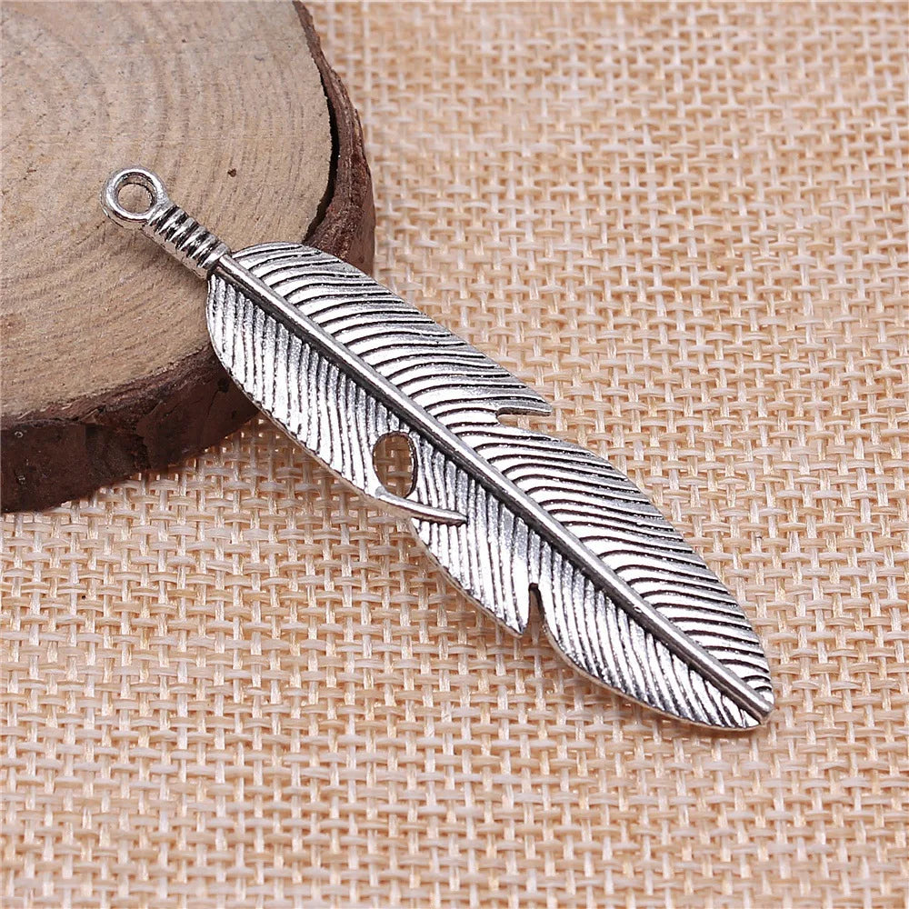 62x15mm 5.5g Multicolor Zinc Alloy Feather Charm Pendant for Necklace Earring DIY Jewelry Making