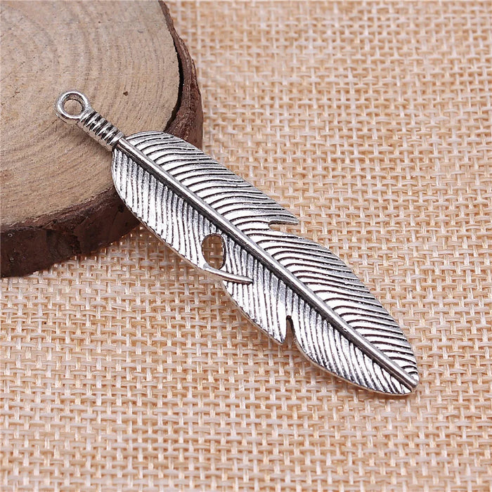 62x15mm 5.5g Multicolor Zinc Alloy Feather Charm Pendant for Necklace Earring DIY Jewelry Making