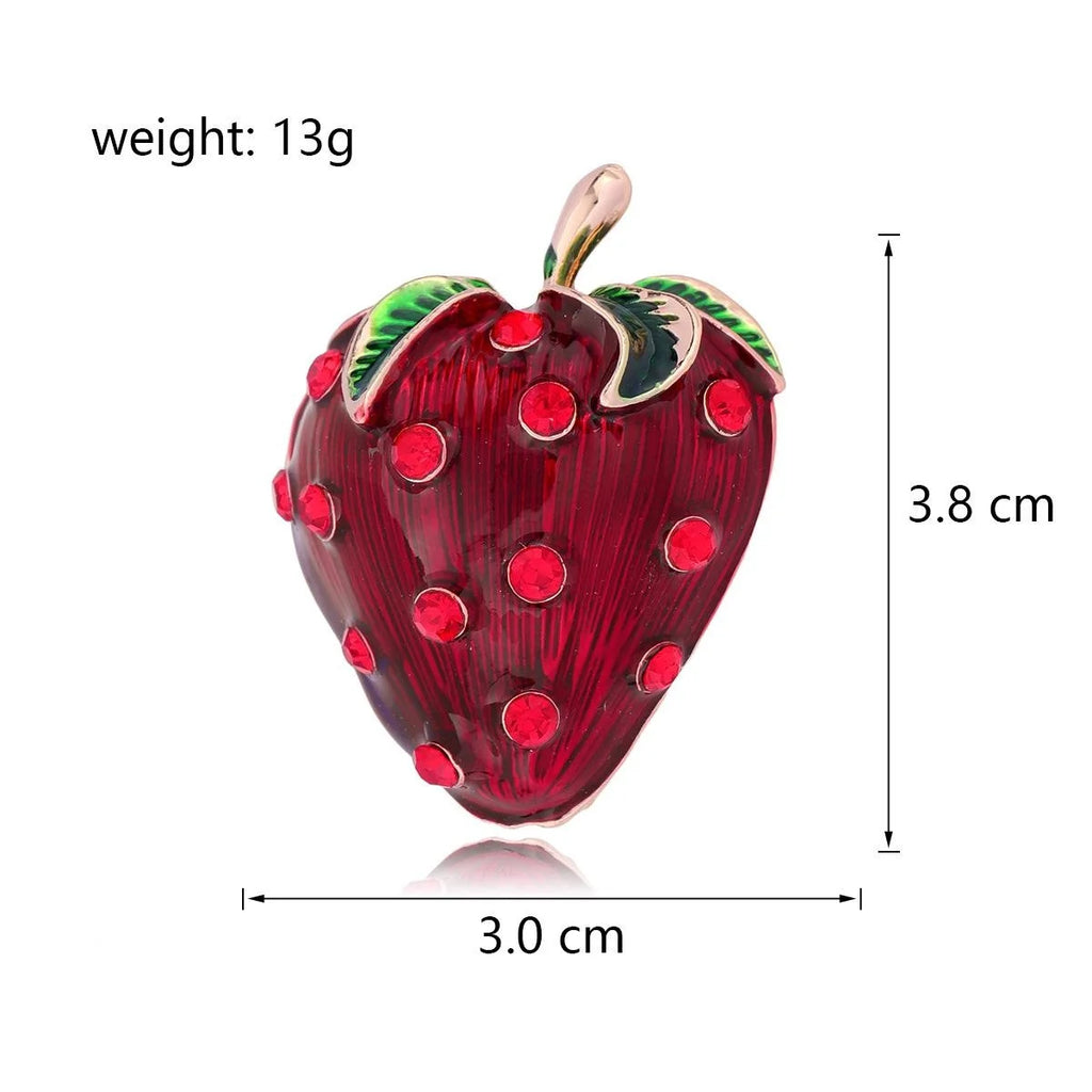 Cute Red Strawberry Brooch With Enamel Alloy And Rhinestone Accents, Elegant Lapel Pin Corsage Gift