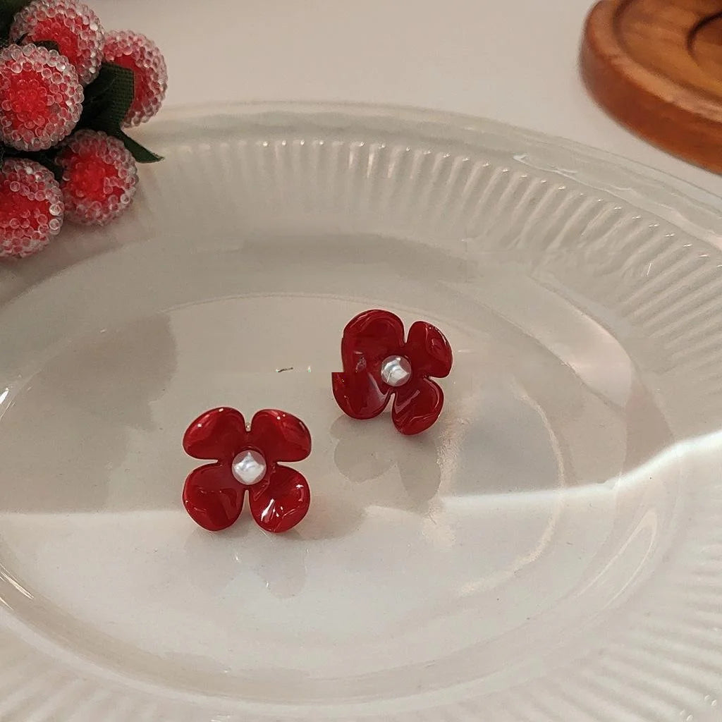 Original Design Acrylic Flower Stud Earrings With Silver Plated Pins Elegant Chinese Style Jewelry