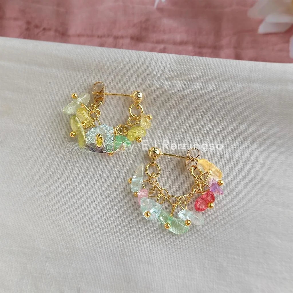 Forest Style Handmade Irregular Geometric Glass Crystal Stud Earrings With Silver-Plated Pins