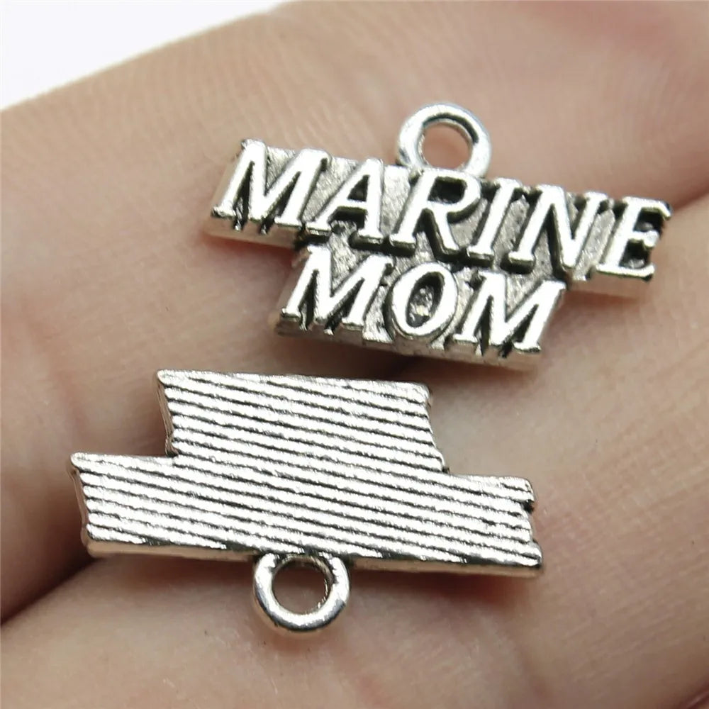 19x11mm 1.7g Zinc Alloy MARINE MOM Word Tag Letter Charm Pendant for DIY Military Family Jewelry Making
