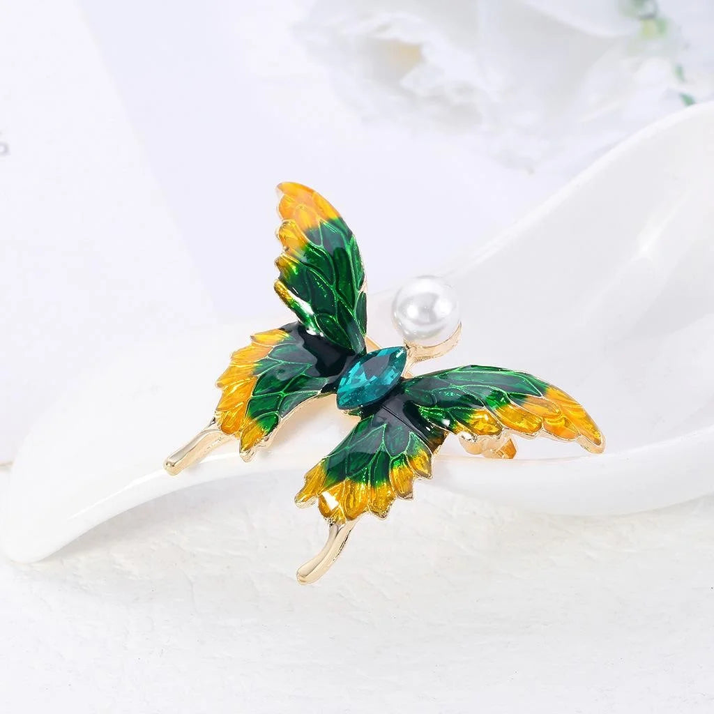 Elegant Enamel Alloy Pearl Butterfly Brooch Pin For Women, Fashion Lapel Corsage Suit Accessory Gift