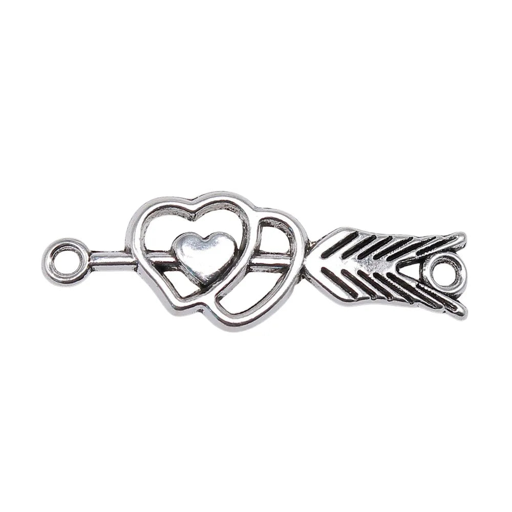 39x13mm 2.2g Antique Silver Zinc Alloy Arrow Through Heart Connector Charm for DIY Bracelet