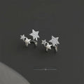 Sweet Cool Copper Micro Pave Zircon Double Layer Star Stud Earrings Minimalist Commuter Jewelry