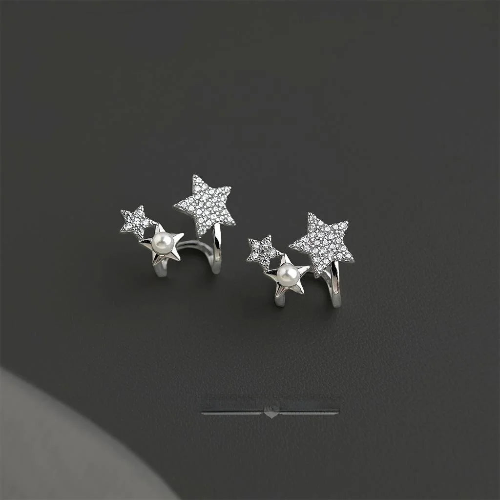 Sweet Cool Copper Micro Pave Zircon Double Layer Star Stud Earrings Minimalist Commuter Jewelry