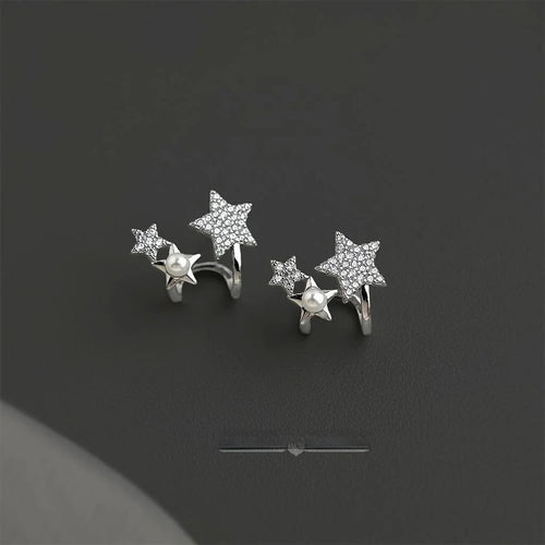 Sweet Cool Copper Micro Pave Zircon Double Layer Star Stud Earrings Minimalist Commuter Jewelry