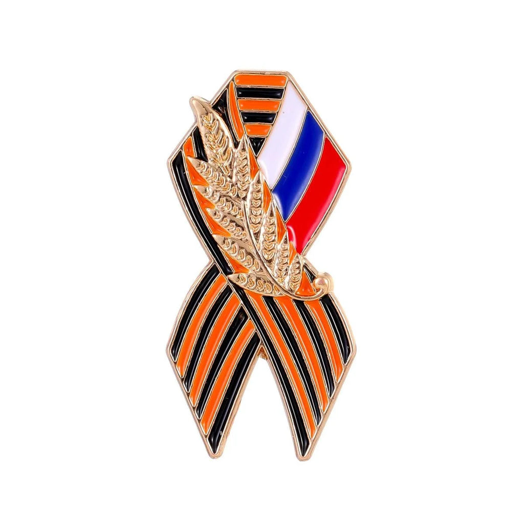 Elegant Alloy Enamel Wheat Ear Ribbon Brooch With Flag Colors, Russian Style Lapel Pin Suit Accessory Gift
