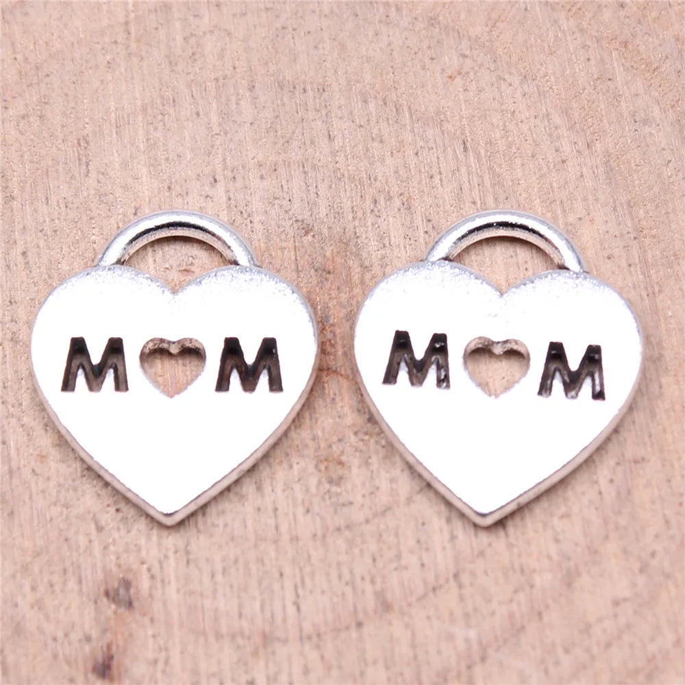 17x15mm 1.71g Antique Silver Zinc Alloy Mom Heart Charm Pendant for DIY Mother's Day Jewelry Making