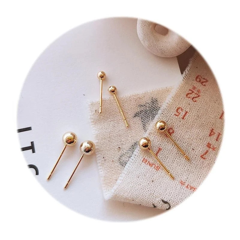 Minimalist Copper Ball Stud Earrings For Women, Korean Round Mini Geometric Jewelry