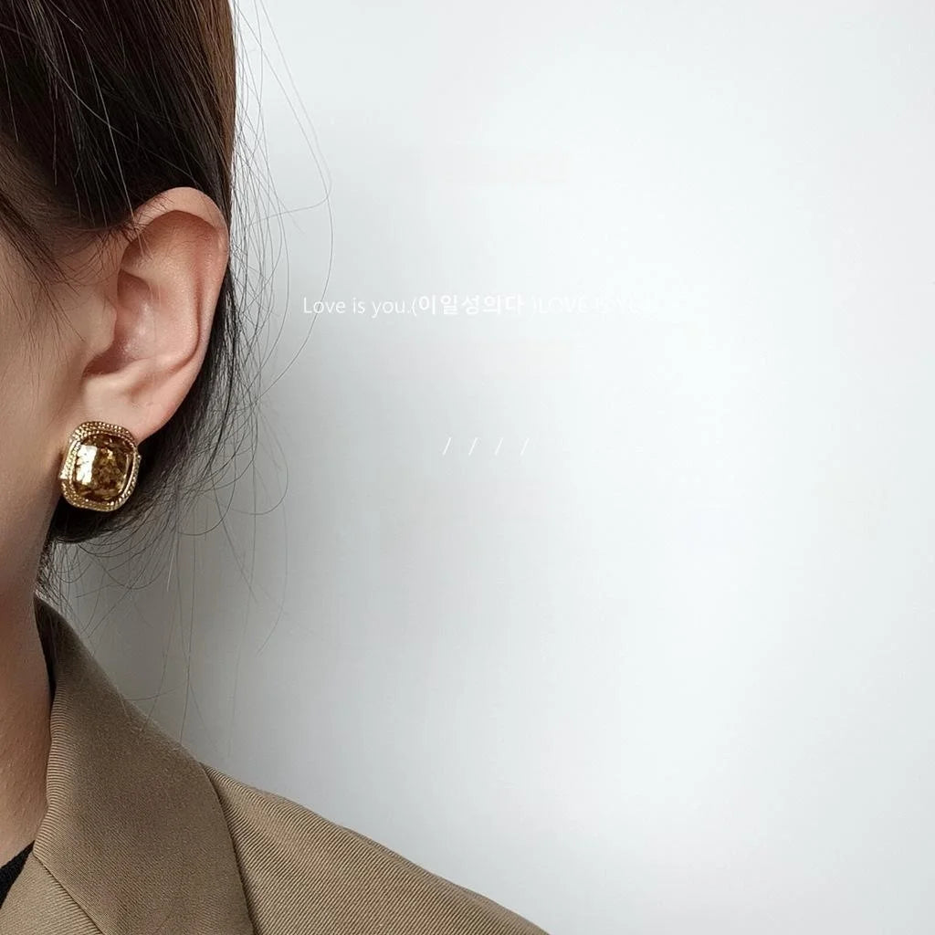Vintage Palace Style Square Gold Copper Stud Earrings And 14K Plated Finish