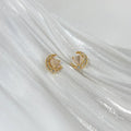 14K Gold Plated Copper Moon Stud Earrings With Zircon And Glass Cat Eye Stone Minimalist Cute Jewelry