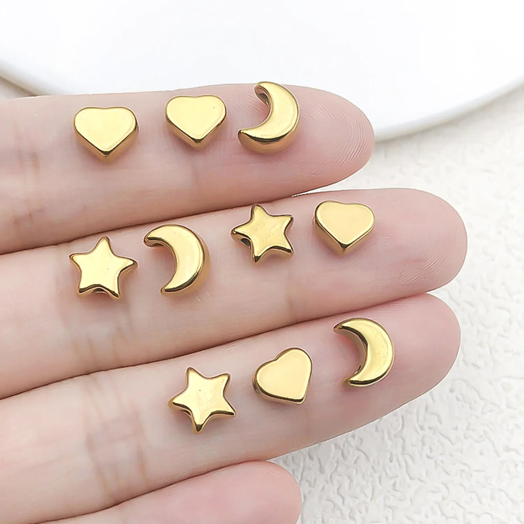 Stainless Steel Five Point Star Heart Moon Star Spacer Beads for Bracelet Necklace Making