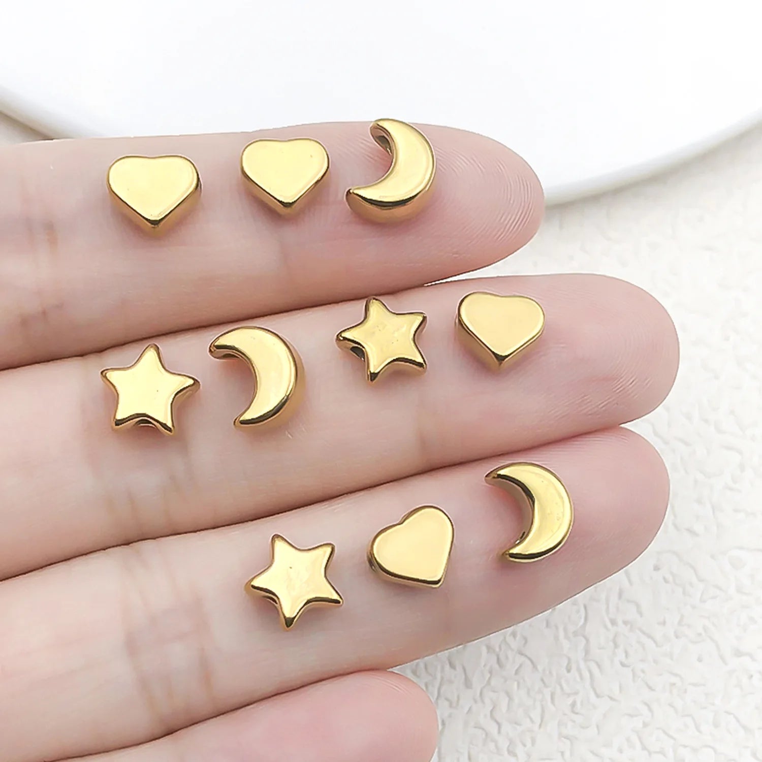 Stainless Steel Five Point Star Heart Moon Star Spacer Beads for Bracelet Necklace Making