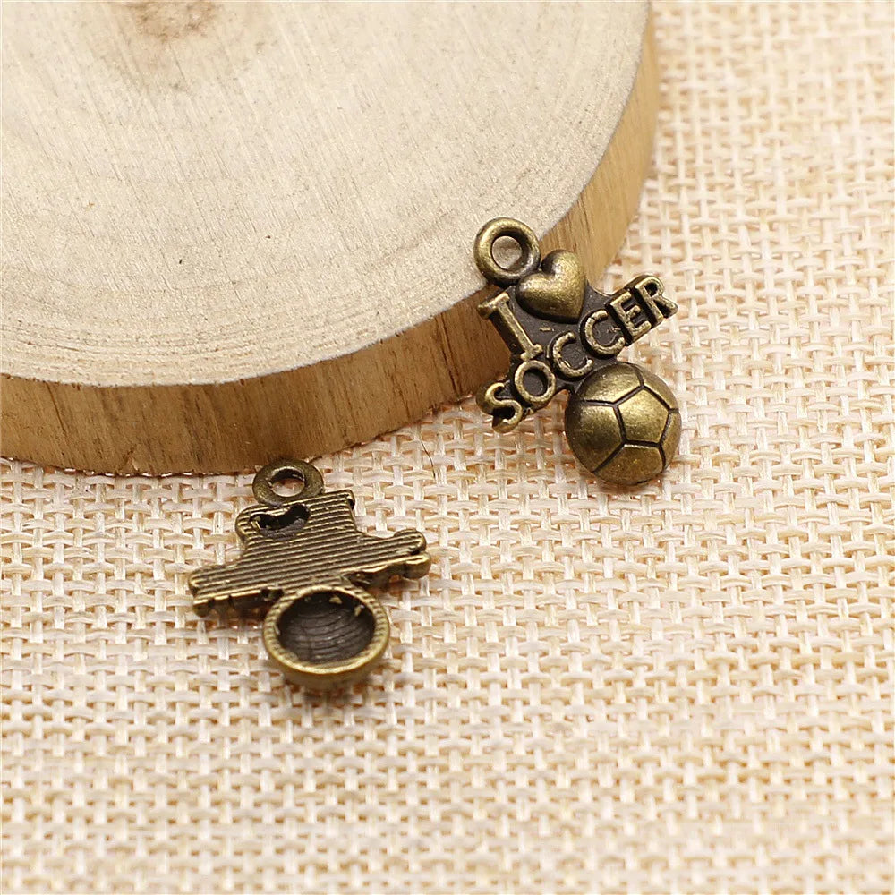 20x16mm 1.5g Multicolor Zinc Alloy I Love Football Sports Charm Pendant for Bracelet Necklace Making