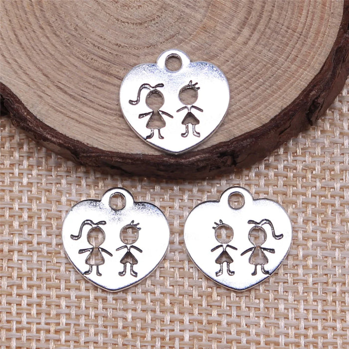 15x15mm 1.1g Antique Silver Zinc Alloy Heart Boy Girl Charm Pendant for DIY Bracelet Jewelry Making